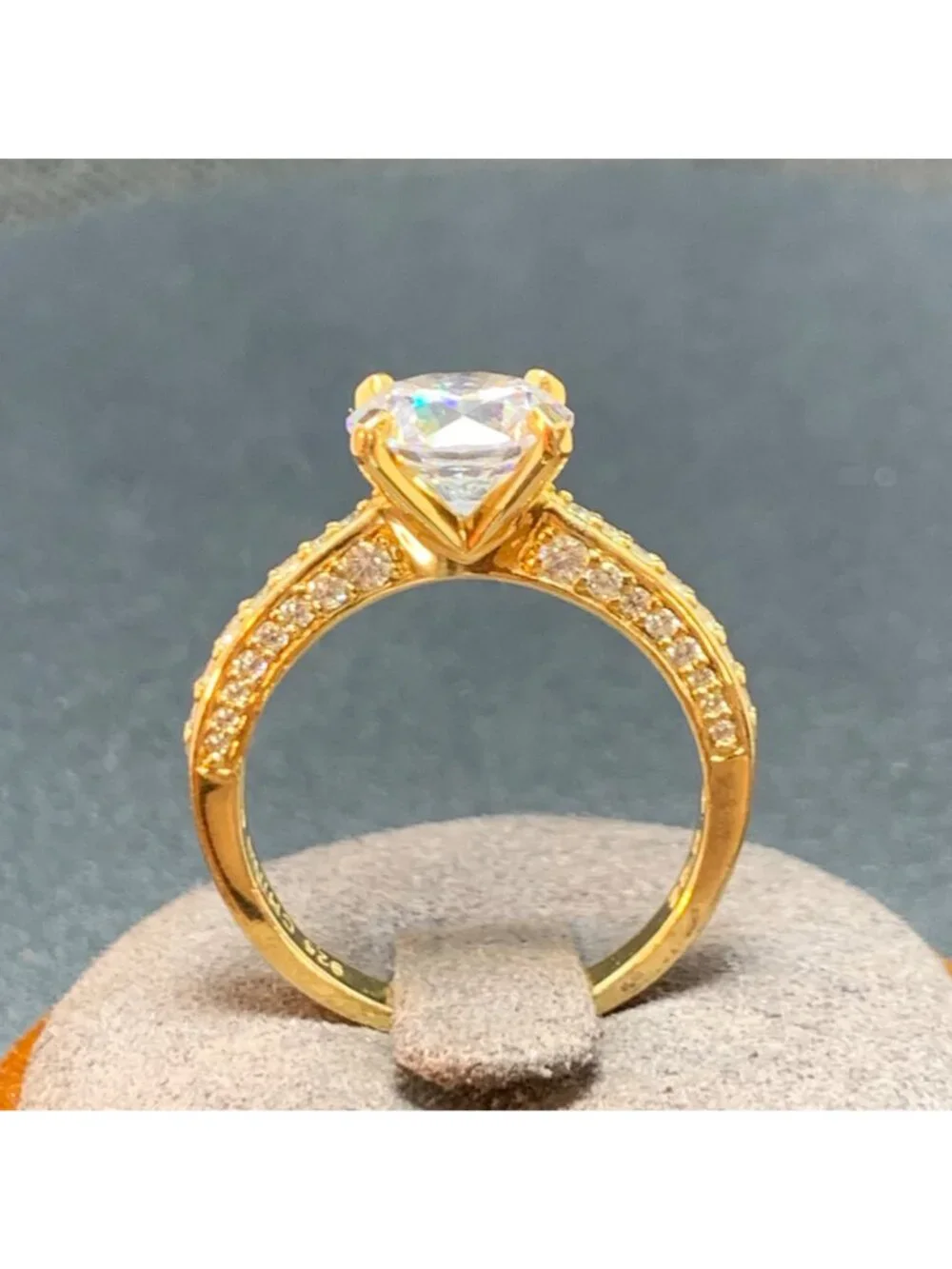 Cubic Zirconia Gold Over Sterling Silver 925 Engagement Ring 3CTW Ring Size 9